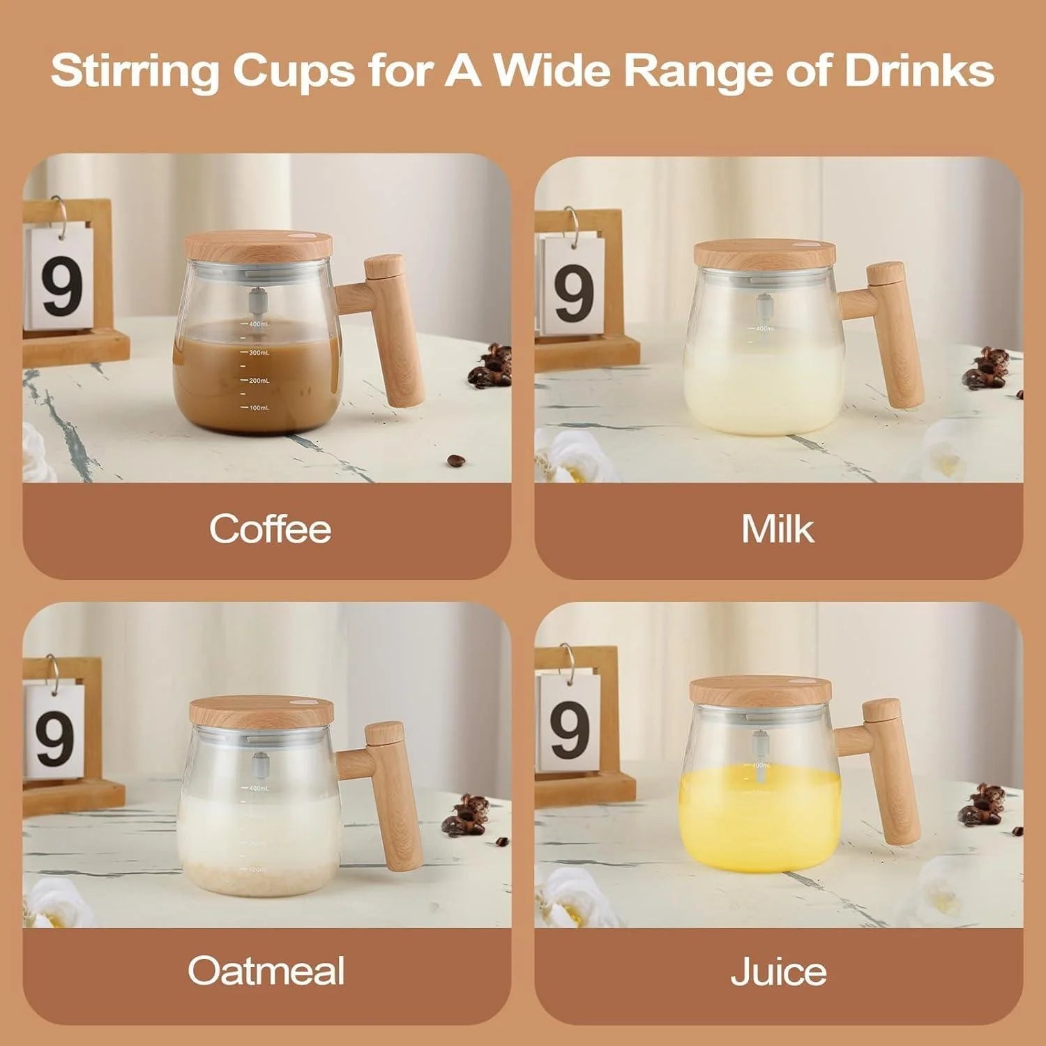 Wooden Design Automatic Self-Stirring Coffee Mug