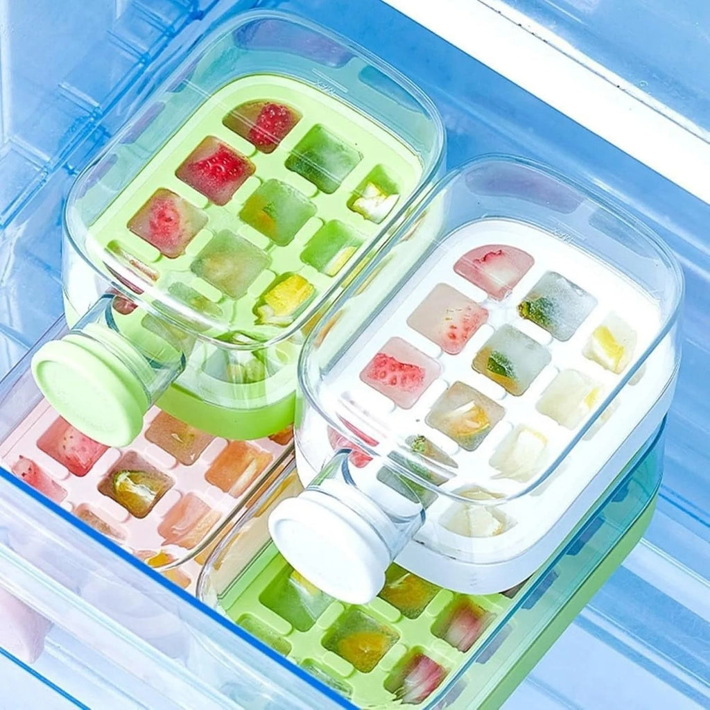 2-in-1 Zero Touch Ice Cube Bottle with Press Release Tray & Lid